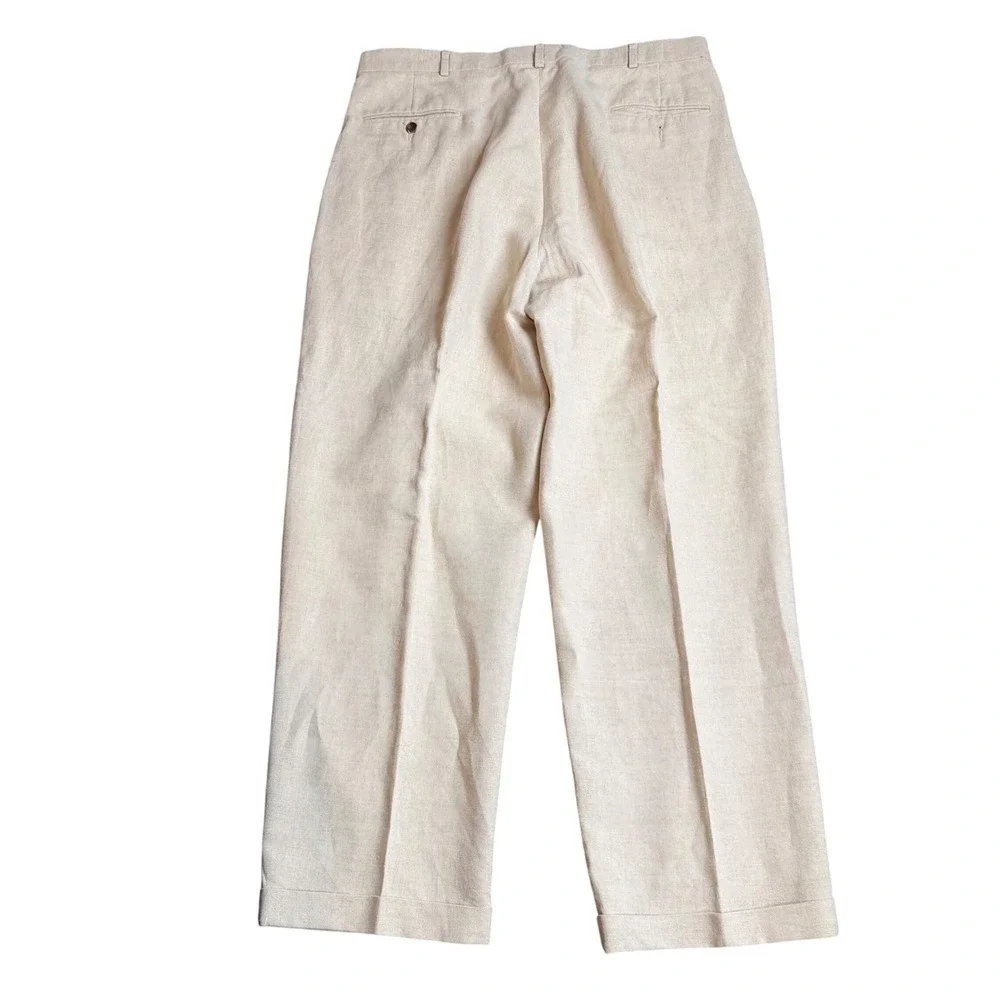 Dockers Dress Slacks Mens 38x30 Beige Linen Cotton Pleated Cuffed Trousers